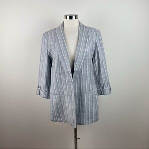 Anne Klein Black Navy Blue White Stripe Blazer Jacket Women large Gold Button